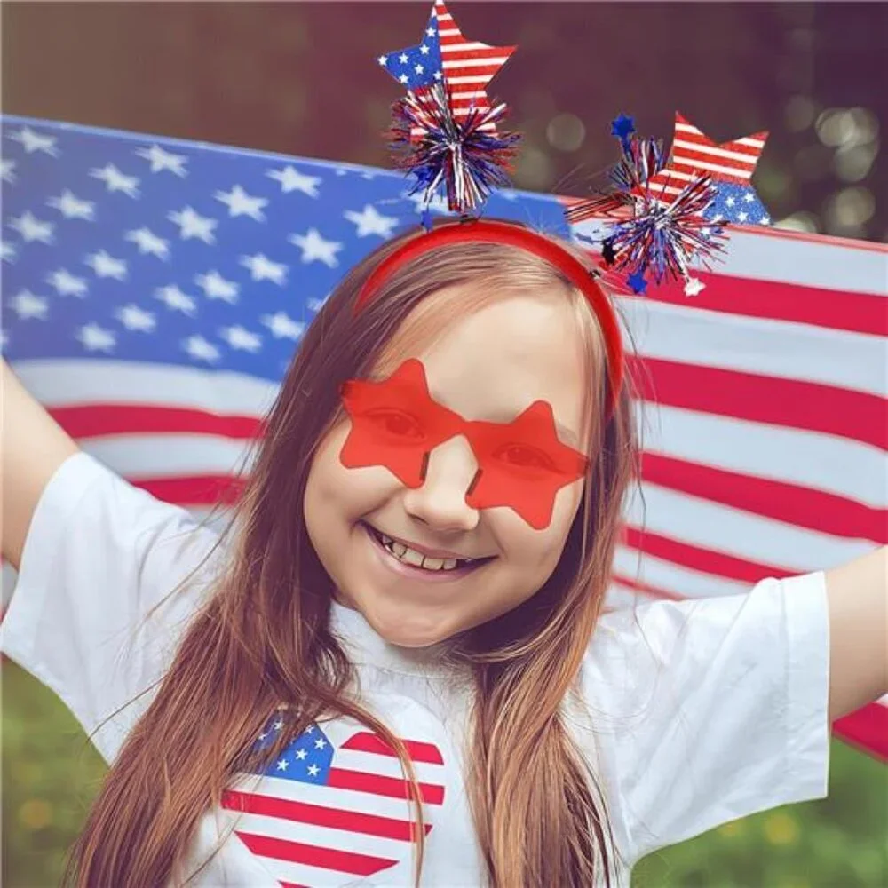 4 PCS Patriotic Accessories-2 Independence Day Headbands 2 Star Shaped glasses